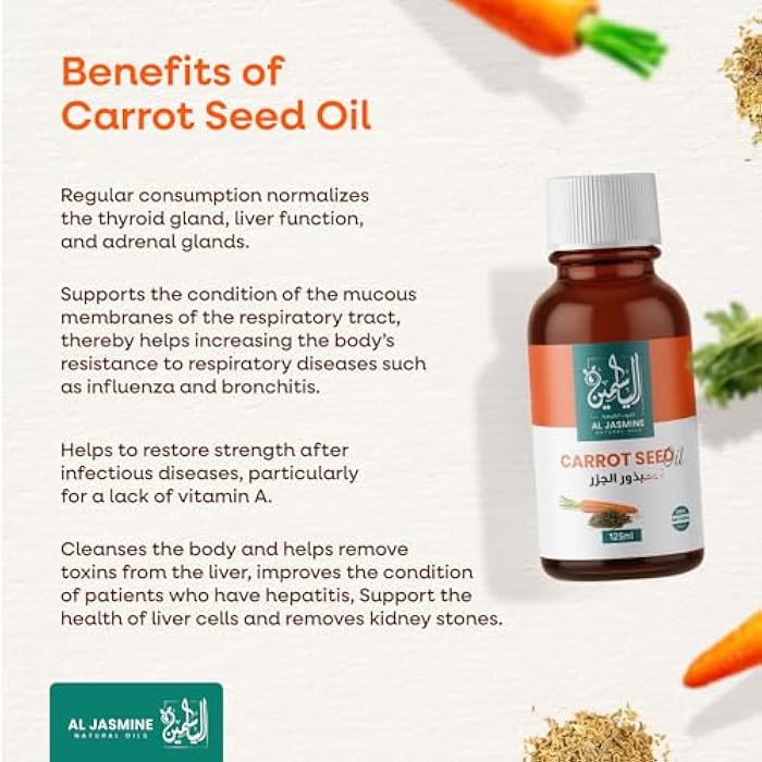 AL JASMINE NATURAL OILS Carrot Seed Oil-Useful for Both Internal and External Use | Reduces Pain in Stomach Ulcers | Promotes Hair Growth | Eliminates Skin Rashes | Leaves Skin Fresh (125 ml) - Image 4